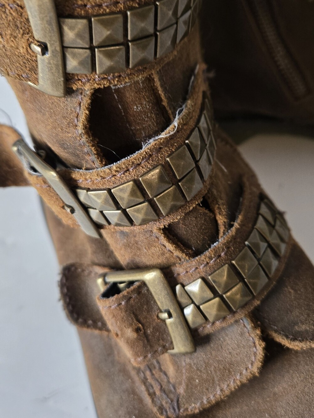 Dr. Martens Brown Suede Studded Triple-Buckle Ankle Boots Size 9 - Picture 6 of 14
